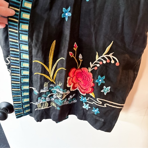 Johnny Was Celina Linen Kimono Coat Jacket Black Peacock Embroidered Size XL - Picture 7 of 11